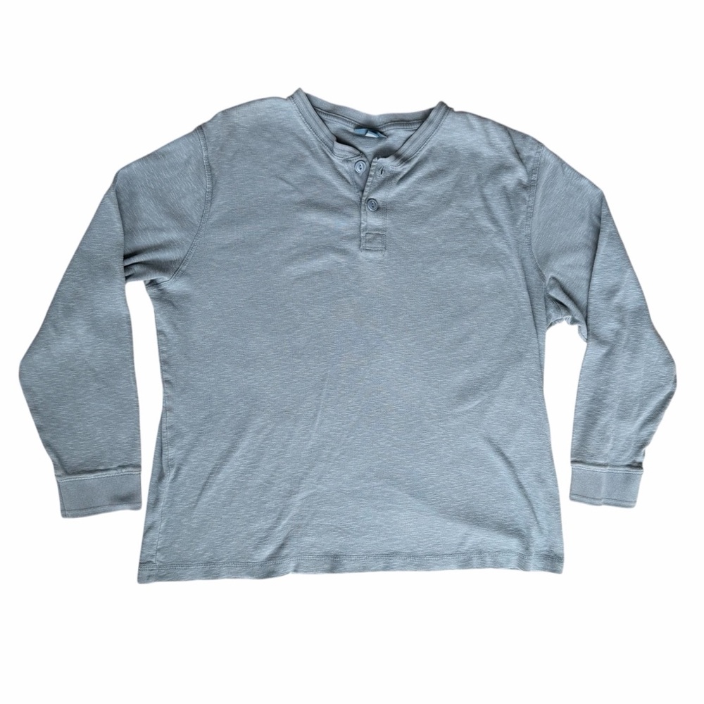 Men's Breakwater Light Blue Long Sleeve 100% Cotton Henley Shirt Size L